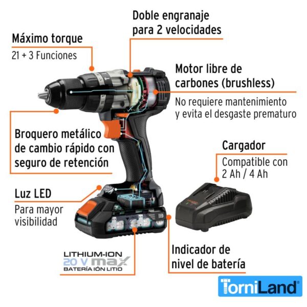 Taladro Inalámbrico Percutor Industrial Mandril 1/2" 20V TRUPER® Max