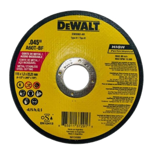 Disco de Corte Fino 4.1/2" DEWALT®DW8062